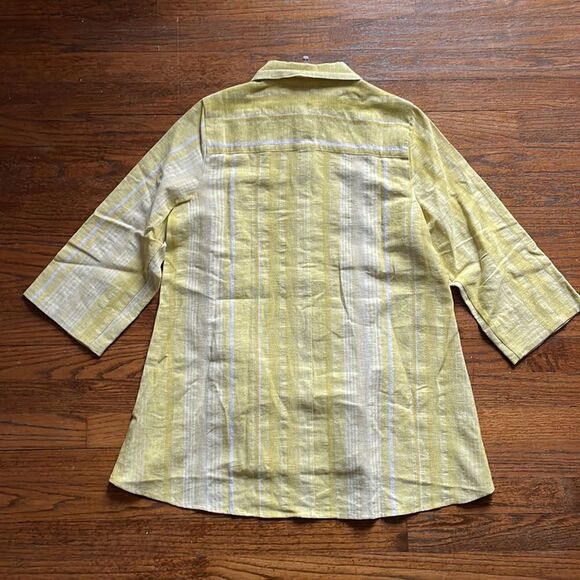 Soft Surroundings Yellow & White Striped Linen Top - Picture 5 of 6